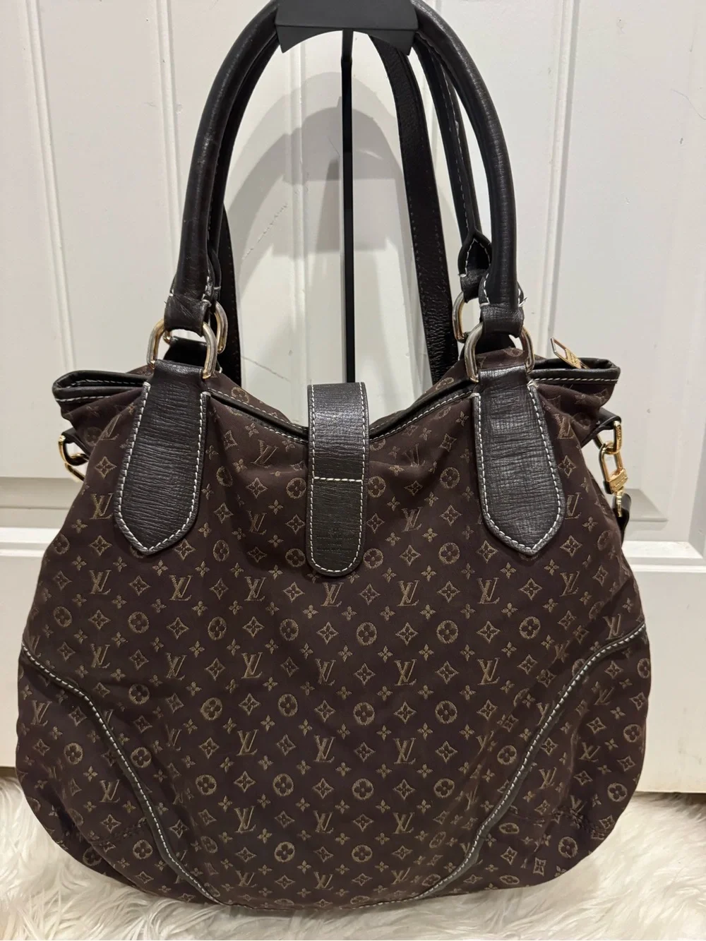 Louis Vuitton Dark Brown Monogram Canvas Shoulder Bag with Gold Hardware